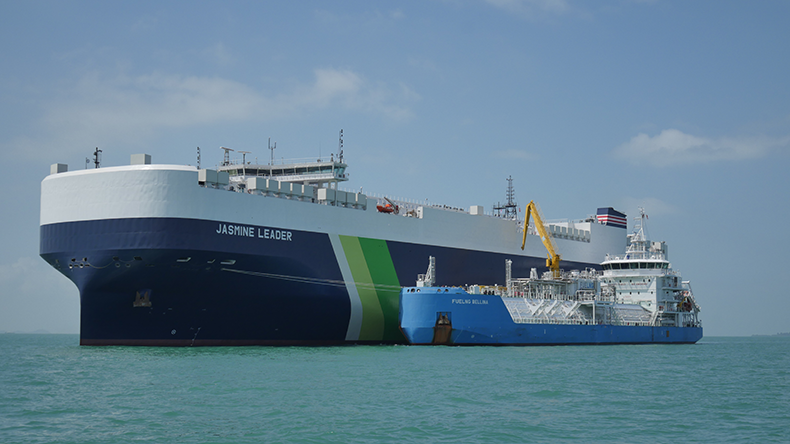 Singapore LNG bunkering FueLNG Bellina vessel at sea