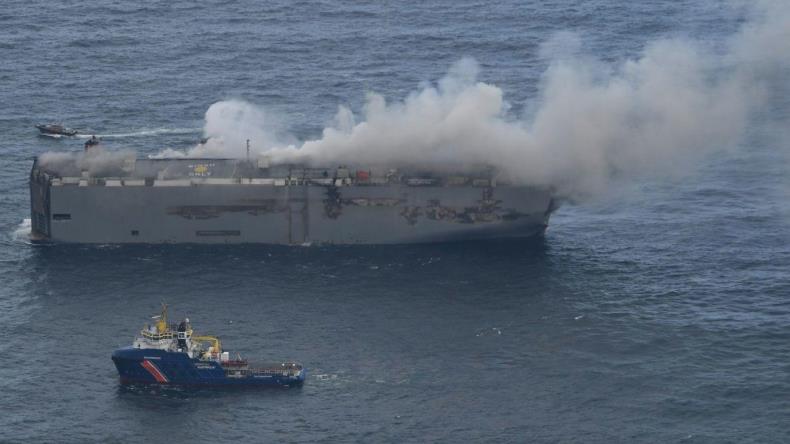 K Line car carrier on fire in the North Sea July 2023