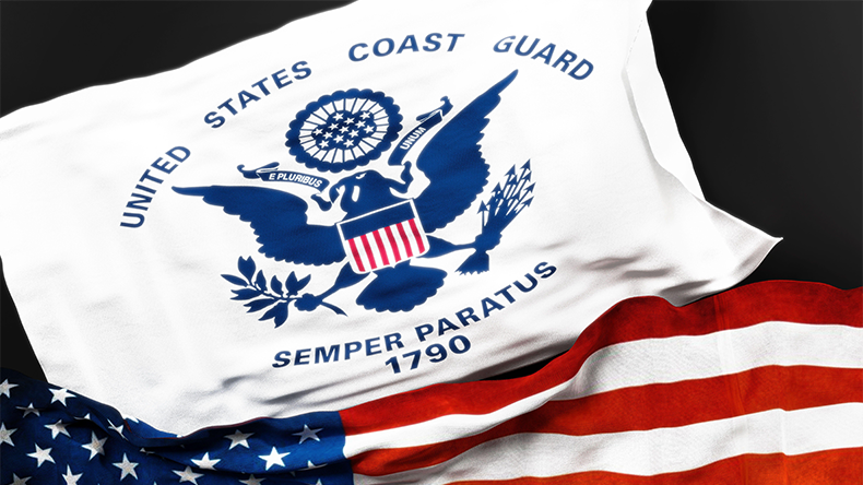 Flag of the US Coast Guard and flag of the United States of America