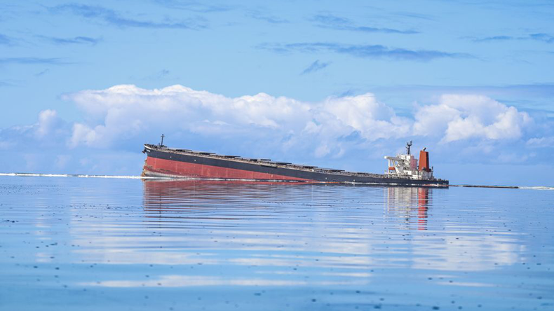 Grounded bulker Wakashio at Mauritius 11 August 2020. Credit: Daren Mauree/L'Express Maurice/AFP via Getty Images