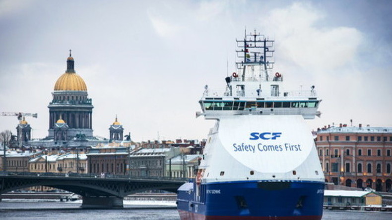 Sovcomflot vessel. Icebreaking supply vessel Vitus Bering. Credit Sofcomflot
