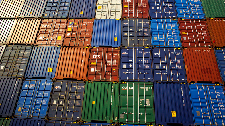 A wall of stacked containers