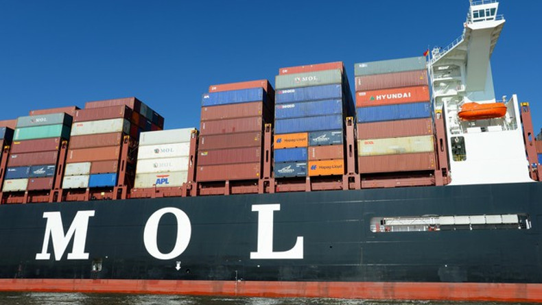 MOL logo on the side of a containership