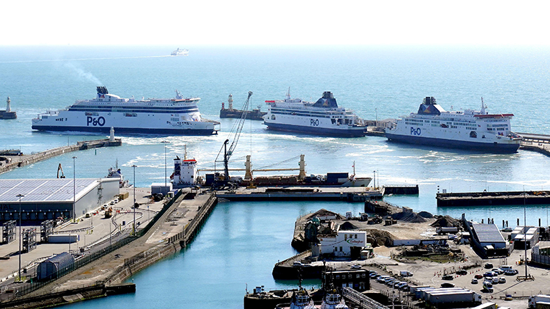 Three P&O ferries, Spirit of Britain, Pride of Canterbury and Pride of Kent moor up in the cruise terminal at the Port of Dover in Kent  Credit: PA Images / Alamy Stock Photo