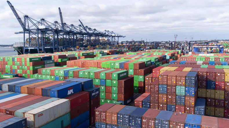 Thousands of containers at congested Felixstowe, October 2021
