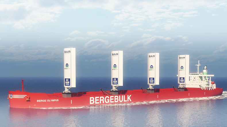 Bulk carrier Berge Olympus with four BARTech WindWings by Yara Marine Technologies