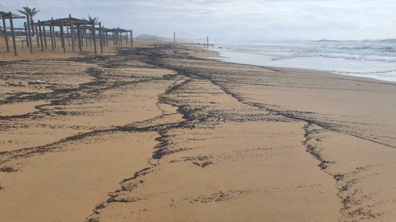 Beach with tar from oil spill off Israel, Feb 2021. Source: Israeli incident report