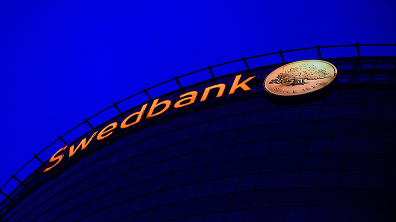 Logo of Swedbank on building