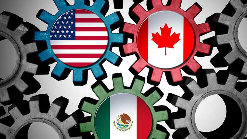 US, Canada and Mexico flags in economic cogs
