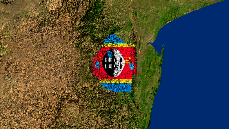 Satellite image of Eswatini highlighted with its flag