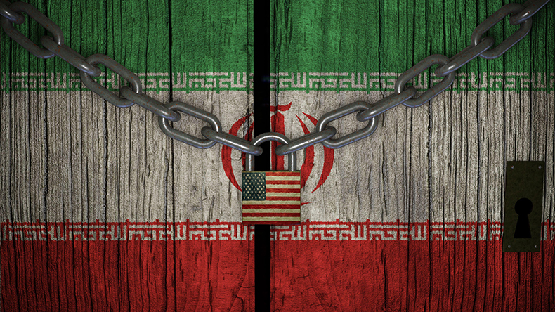 Flag of Iran with a US sanctions padlock