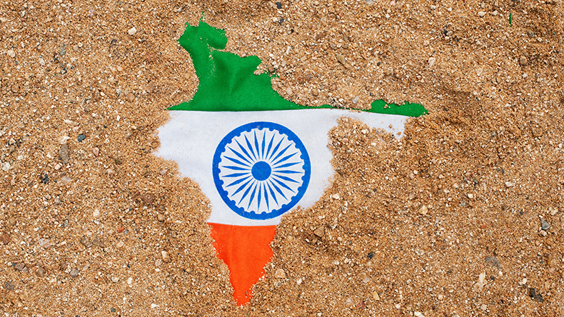 India flag on sand