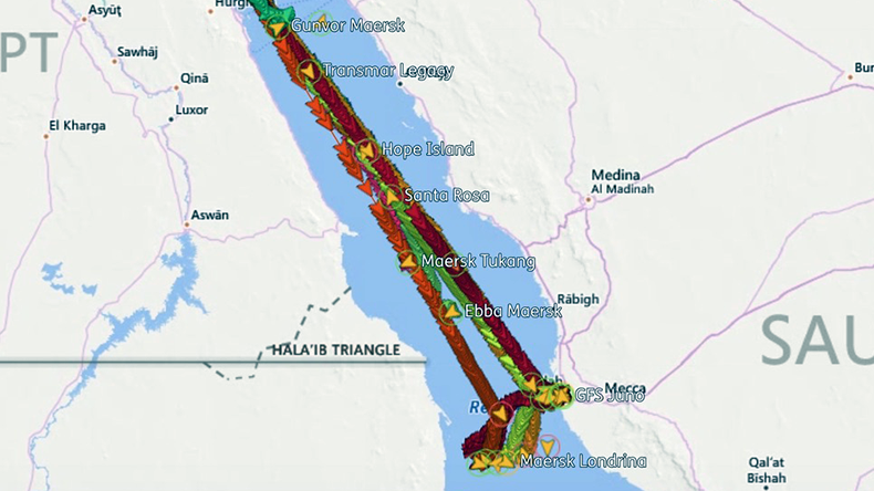 Maersk ships halt voyages in Red Sea map
