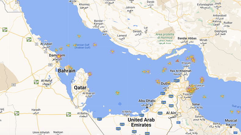 Graphic shows all beneficially owned Greek tankers over 15,000 dwt in the Middle East Gulf on May 3, 2023