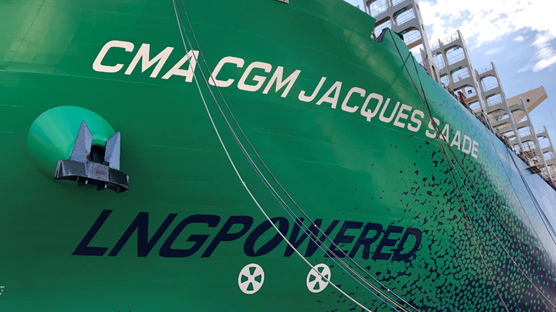 Bow of LNG-powered containership Jacques Saade