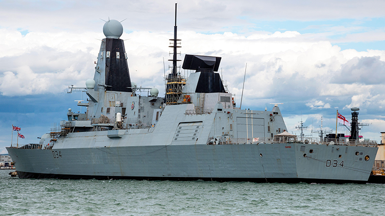 HMS Diamond (D34) destroyer docked in Portsmouth harbour