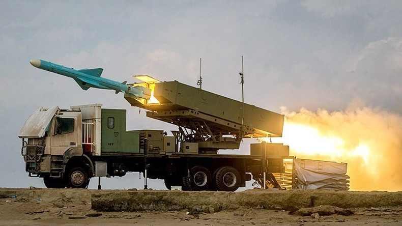 Truck-carried long-range anti-ship cruise missile being fired