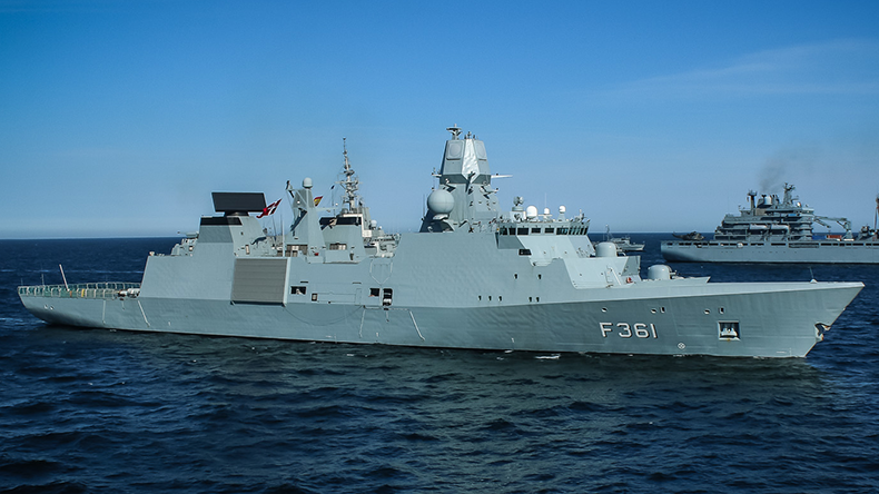 Danish warship HDMS Iver Huitfeldt on exercise