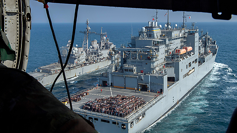 Guided-missile cruiser USS Philippine Sea and dry USNS Alan Shepard at sea