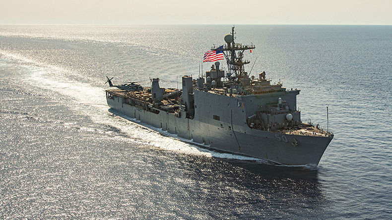 Dock landing ship USS Carter Hall transits the Red Sea