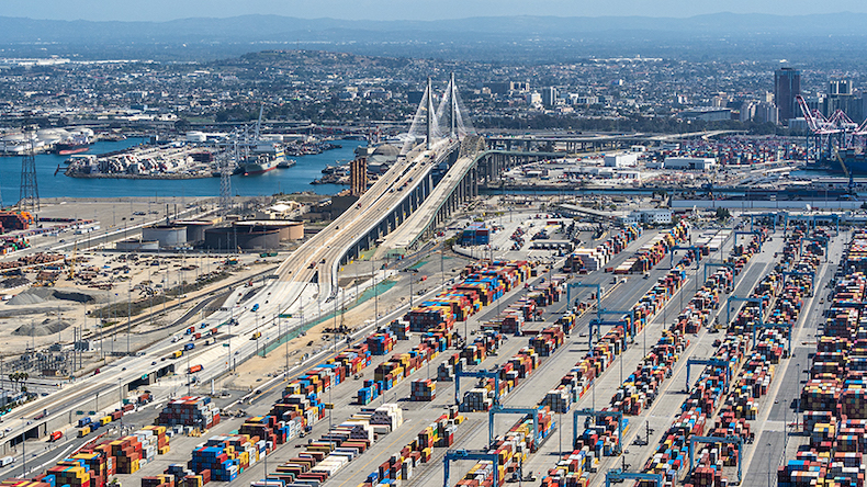 Port of Long Beach with stacked containers