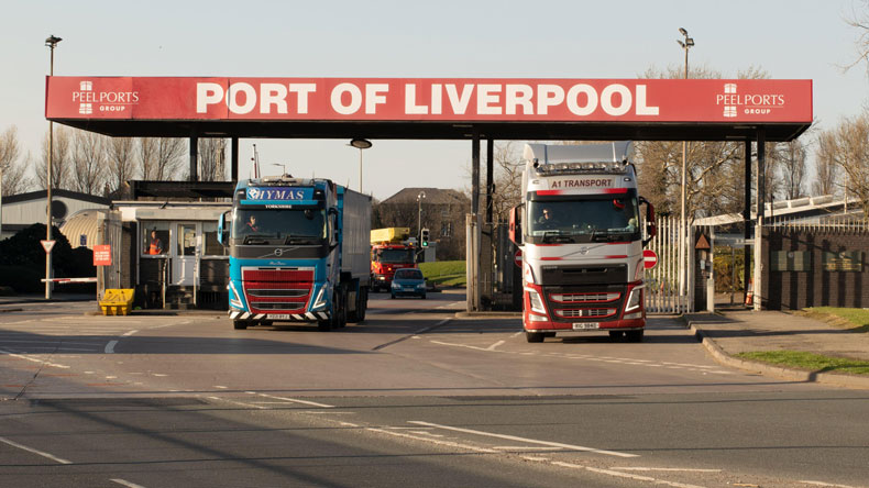 Lorries leaving the port of Liverpool