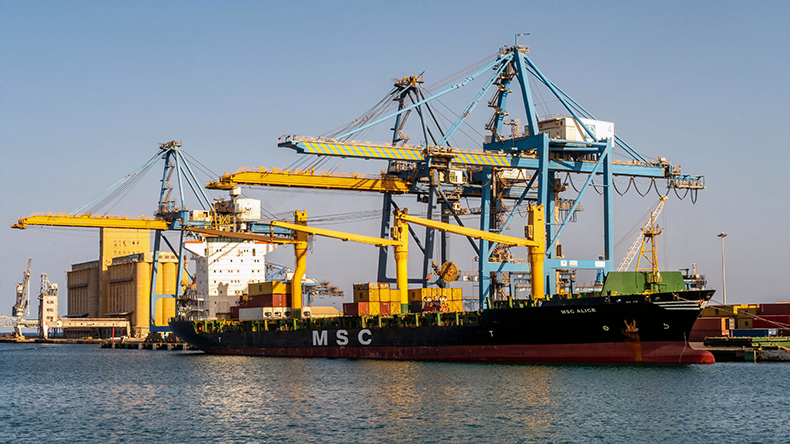 Port Sudan with containership MSC Alice being loaded with containers
