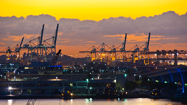 Sunrise at Miami port