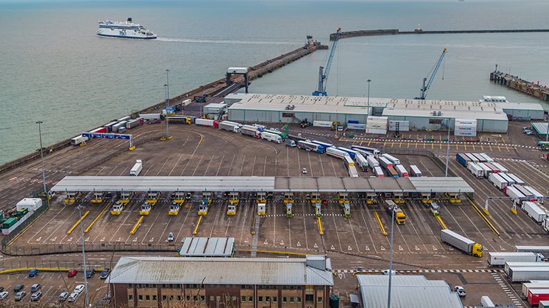 Dover port, trucks waiting to be loaded