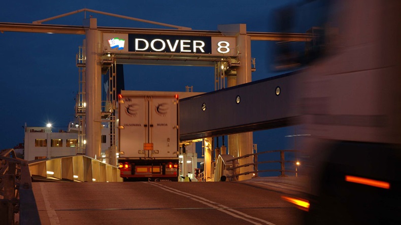 Dover lorries embarking at evening