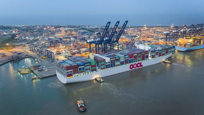 Felixstowe: The world's largest containership, the 21,413 teu OOCL Hong Kong, making its maiden call at the port.