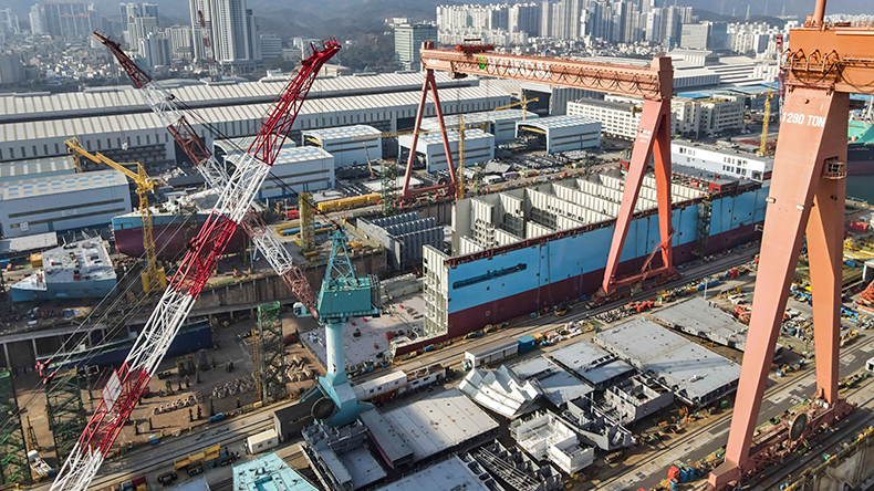 HD Hyundai Heavy Industries shipyard ship being built