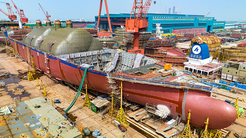 LPG ships and bulk carriers under construction at the shipyard of Taicang Port in Suzhou, Jiangsu province, China