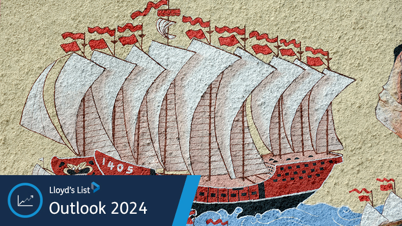 Wall painting of Chinese ship of Admiral Zheng He
