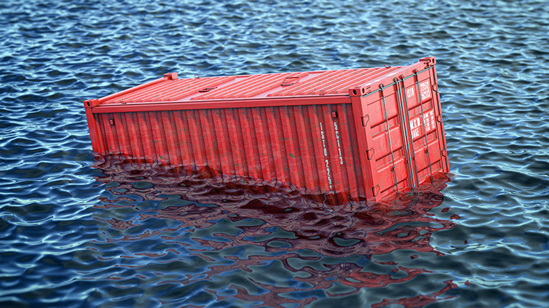 Shipping cargo container lost in the sea or ocean 3D render