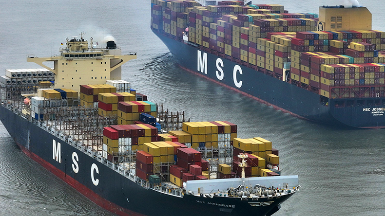 Two MSC containerships passing each other