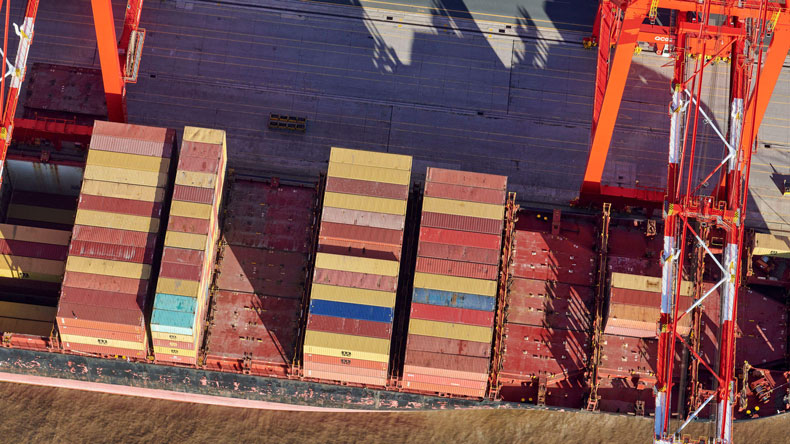 Containers on ship at berth