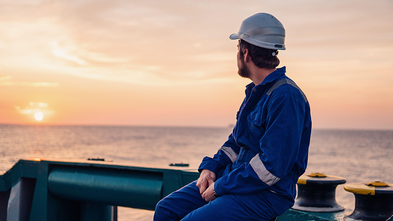 Marine deck officer or chief mate on deck of offshore vessel