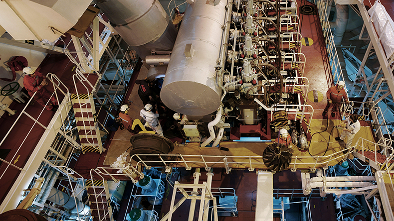 Ship engine room top view