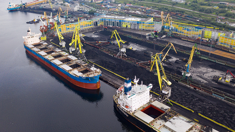 Coal terminal of the port of Murmansk from above