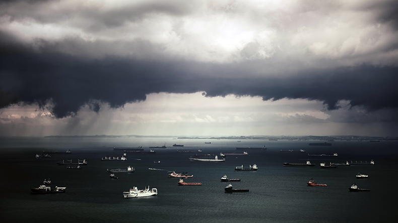 Storm and ships in Straits of Singapore