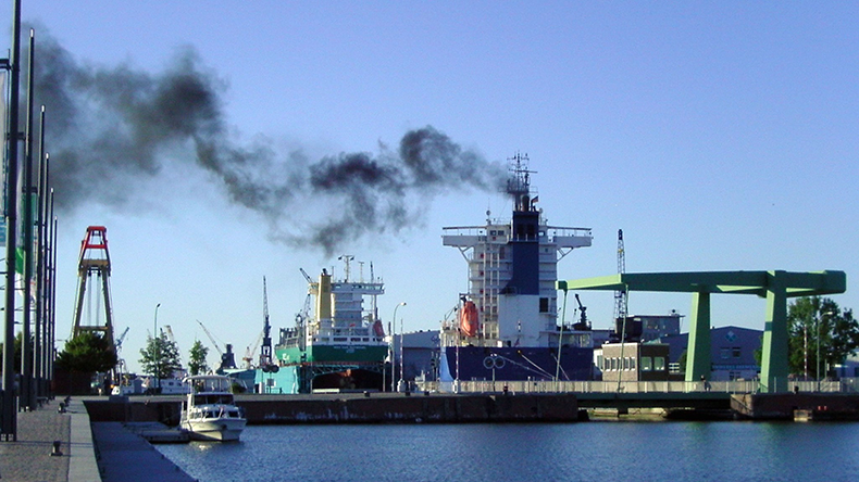 Black smoke and emissions from ship in harbour