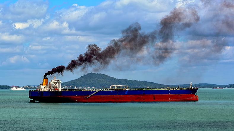 Ship discharging black smoke