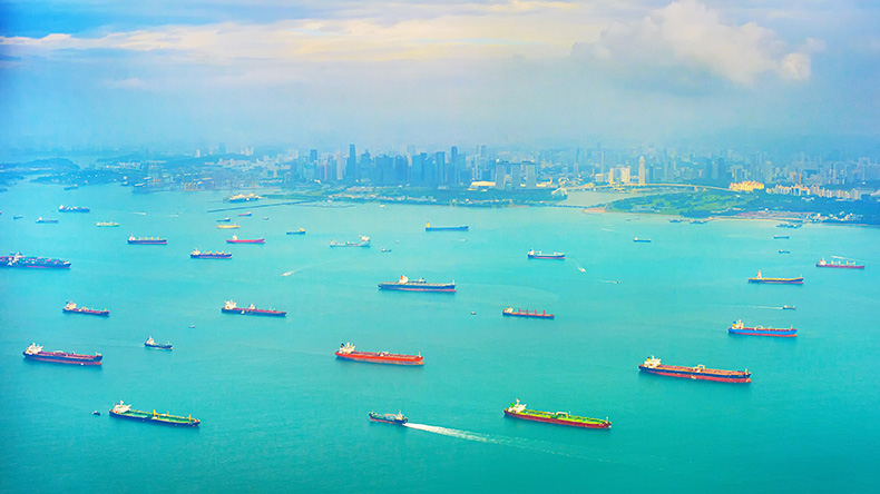 Shipping tankers in Singapore harbour