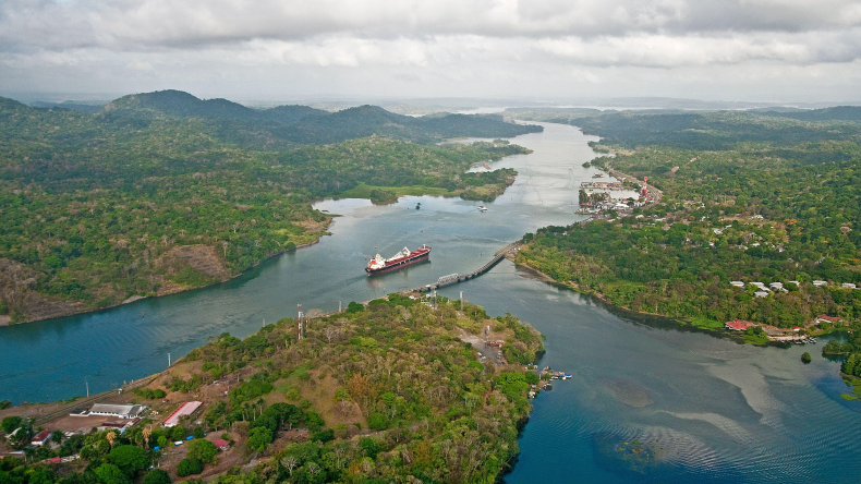 Panama Canal aerial with ship