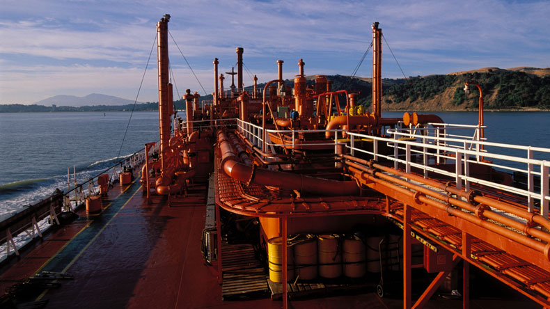 View over gas tanker deck