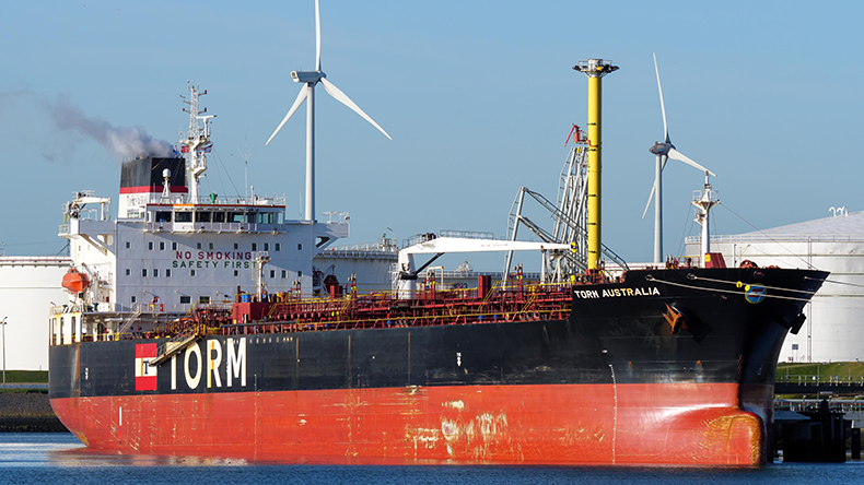 Torm Australia at port with wind turbines
