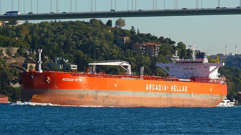 Aegean Myth aframax crude oil tanker at sea