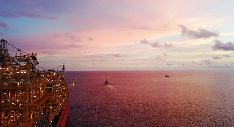 Sunset from Prelude FLNG facility