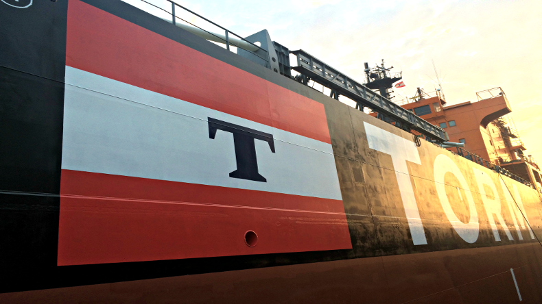 Torm logo on the side of a ship
